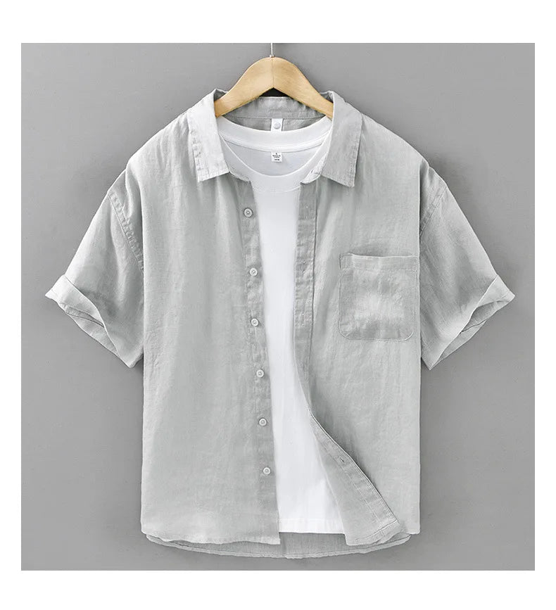 2025 Summer New Breathable Thin 100% Linen Short Sleeve Shirt for Men Casual Turn-down Collar Classic Shirt DC927