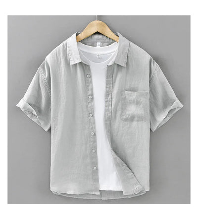 2025 Summer New Breathable Thin 100% Linen Short Sleeve Shirt for Men Casual Turn-down Collar Classic Shirt DC927