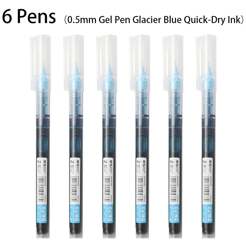 6pcs Color Gel Pen 0.5mm Black Glacier Blue Orange Purple Blue Green Pink Red Quick-drying Ink DIY Aesthetic Stationery supplies