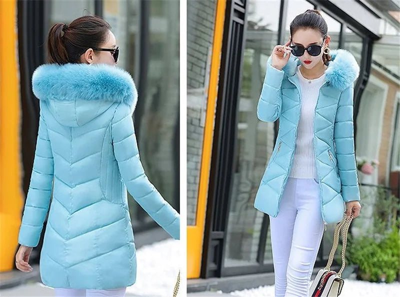 2024 New Women Parkas Big Fur Winter Parkas Hooded Long Down Cotton Jacket Female Coat Thick Warm Winter