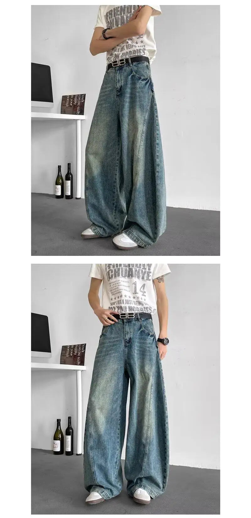 Men Baggy Jeans Wide Leg Unisex Streetwear Hip Hop Dance Pants Loose Fit Trousers Oversized Urban Jogger Street Dance Clothing