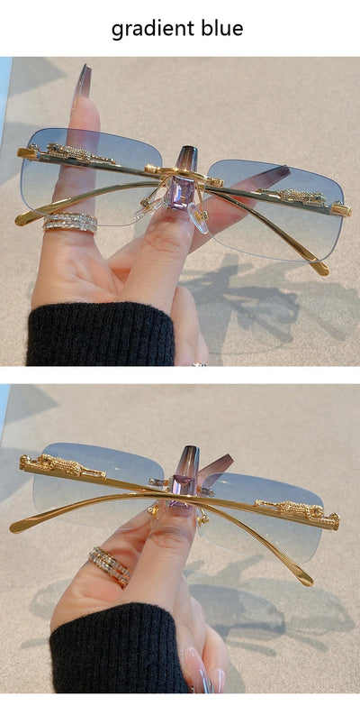 12pcs Brand Leopard Rimless Rectangle Sunglasses Fashion Y2K Frameless Sun Glasses Shades for Women Men UV400