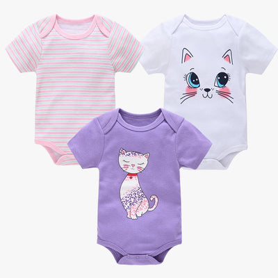 3 Pcs/set Baby Girls Rompers Elephant Cute Print Girls Bodysuit Pink Summer Short Sleeve Jumpsuit 100% Cotton Soft Baby Clothes