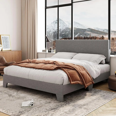 Bedroom Furniture, Full/Queen/king Size Bed Frame Adjustable Headboard, Faux Leather Platform Bed, Easy Assembly