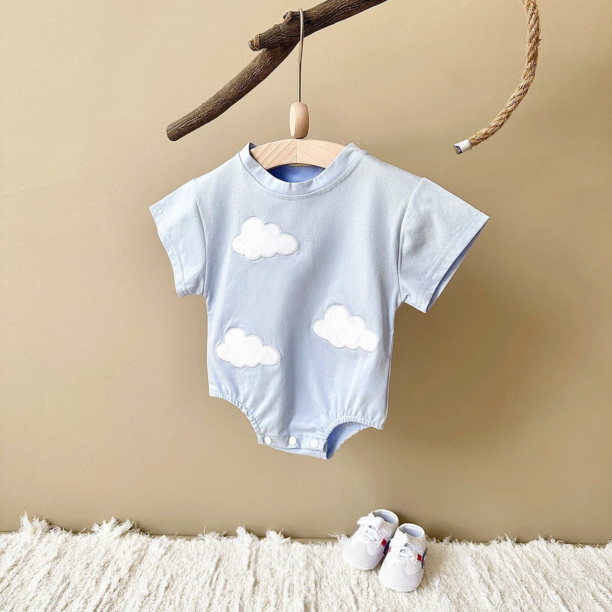 New Summer Infant Short Sleeve Romper Baby Triangle Bodysuit Clothes Baby Girl Jumpsuit Love Cloud Pattern Cartoon Boy 0-18M