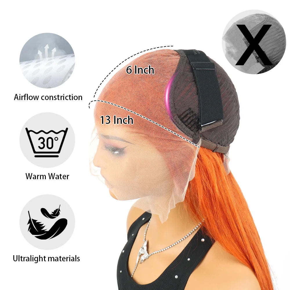 350 Ginger Orange 13x4 HD Lace Front Human Hair Wigs Brazilian Bone Straight Transparent Lace Frontal Wig Human Hair