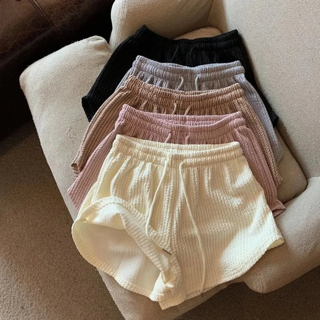 Women's Waffle Shorts sports shorts summer new Korean loose high waist wide leg pants wear women's clothing