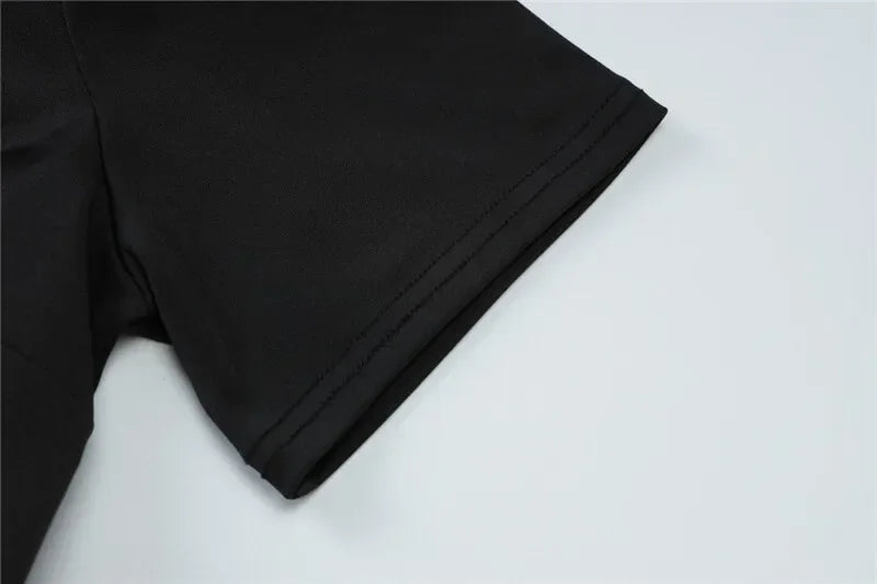 Chaxiaoa Short Sleeve Draped Sexy Mini Dress for Women Black Metal Buckle O Neck High Waist Bodycon Club Dress Vestido Clothes