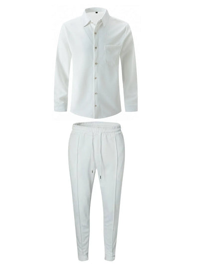 2025 Spring and autumn new men's daily casual waffle cardigan long-sleeved shirt two pants suit