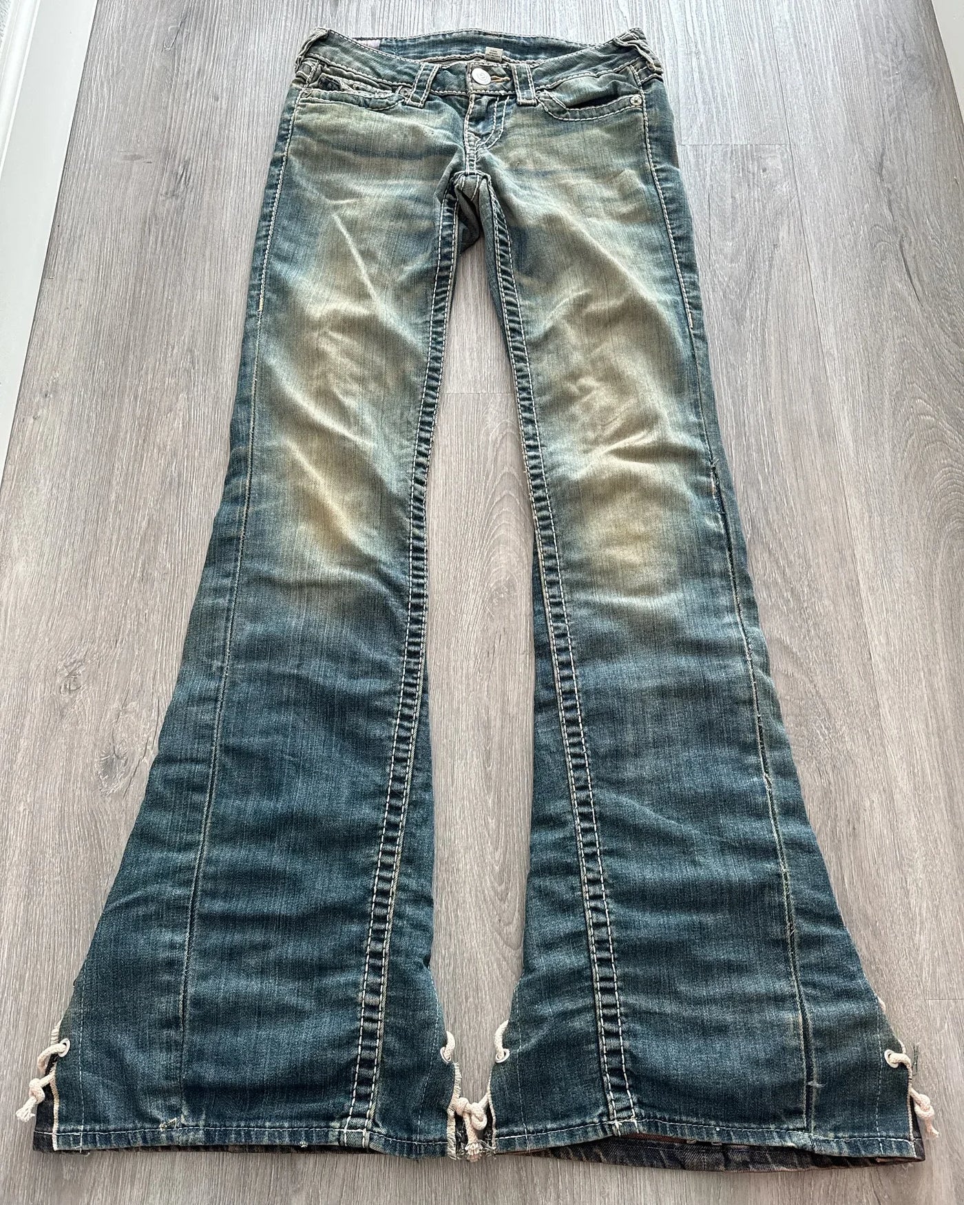 High Waisted Y2k Jeans Retro Blue Ripped Jeans for Women Line Sewn Gothic Punk Trumpet Jeans Casual Slim Streetwear Trousers