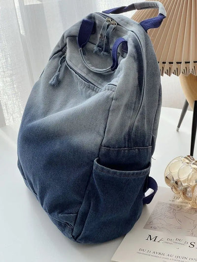 Miyagawa New Niche Korean Version Gradient Washed Denim Backpack Versatile Casual Portable Student Backpacks