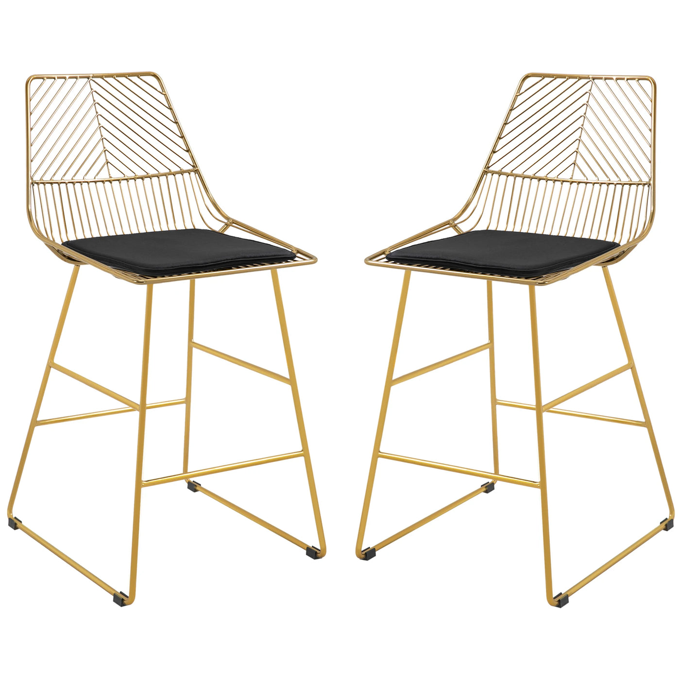 Modern Counter Height Bar Stools Set of 2 pcs Wire Metal Barstools