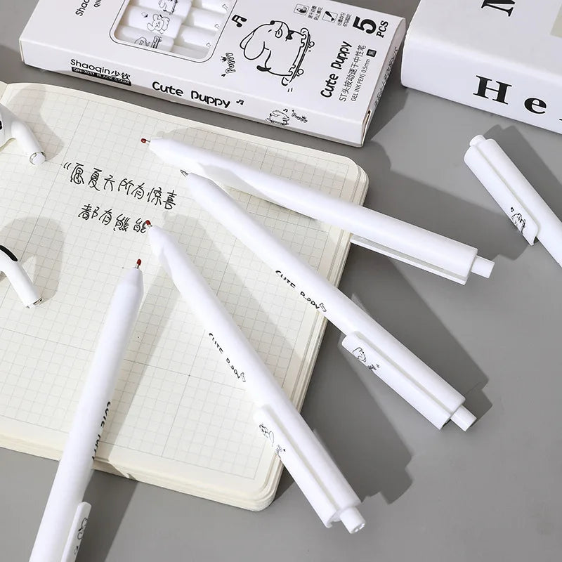 5 Pcs/set Lovely Puppy Cute Stationery Writing Pen Quick Drying Simple Model Press Gel Pen For Student Office School Supplies