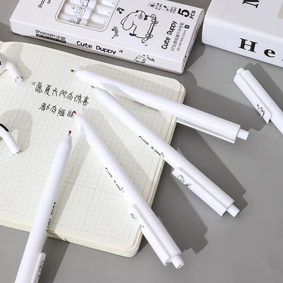 5 Pcs/set Lovely Puppy Cute Stationery Writing Pen Quick Drying Simple Model Press Gel Pen For Student Office School Supplies