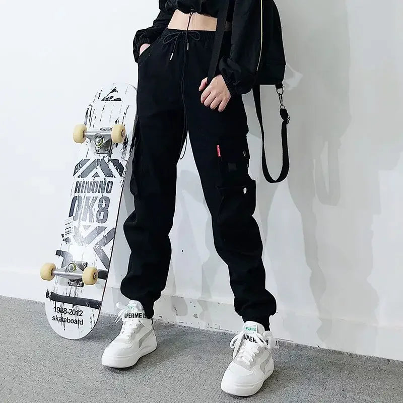 Hip Hop Women's Sweatpants Sports Fashion Cargo Pants Female Korean Harem Pants Black Loose Casual Joggers Plus Size Trousers
