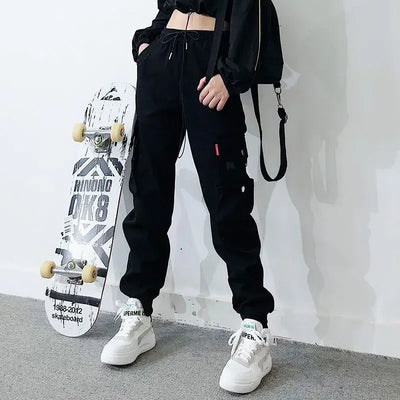 Hip Hop Women's Sweatpants Sports Fashion Cargo Pants Female Korean Harem Pants Black Loose Casual Joggers Plus Size Trousers