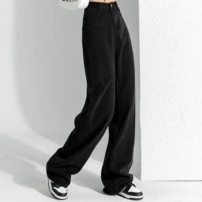 Woman High Waist Stacked Straight Leg Jeans Female Gothic Loose Wide Leg Pants Girls Y2k Black Blue Light Blue Denim Trousers
