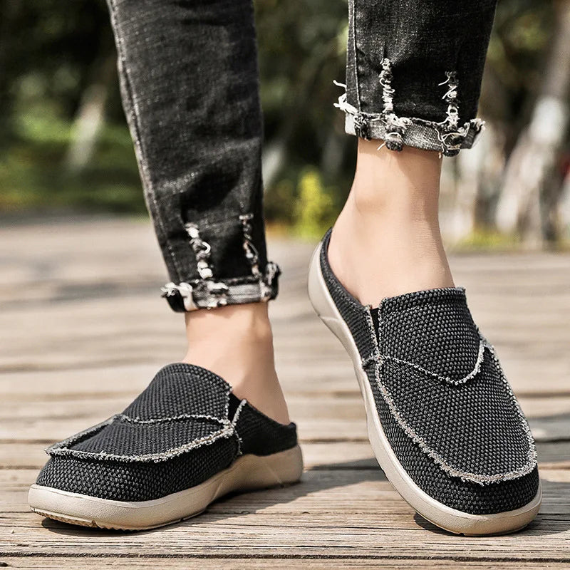 Men Half Shoes Slippers Summer Canvas Casual Classic Outdoor Slip-on Men Light Breathable Flat Loafers Walking Shoe Zapatillas