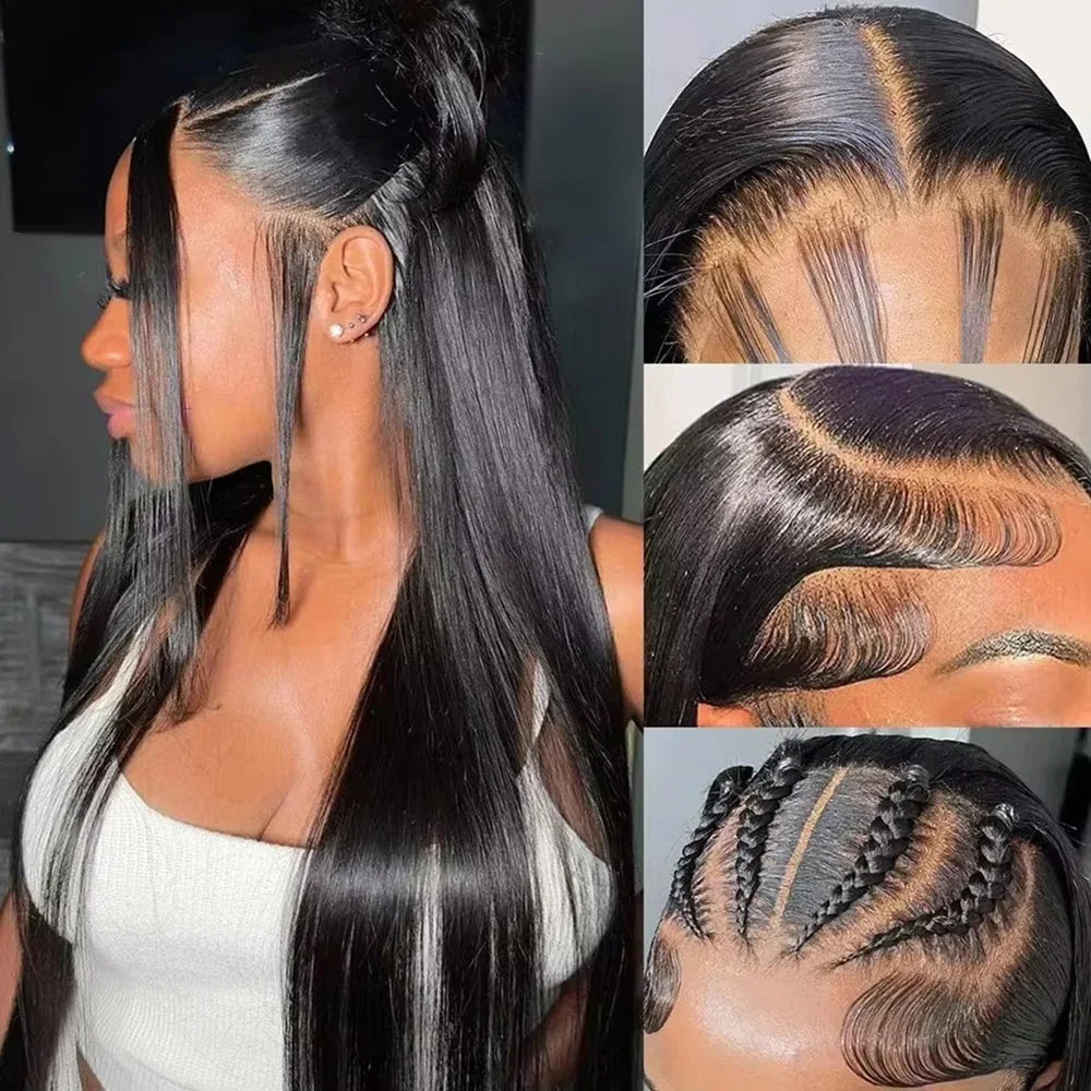 Natural Black Straight Lace Frontal Wigs Natural Color 13x6 HD Lace Frontal Human Hair Wigs 200 Density 46 Inches For Women