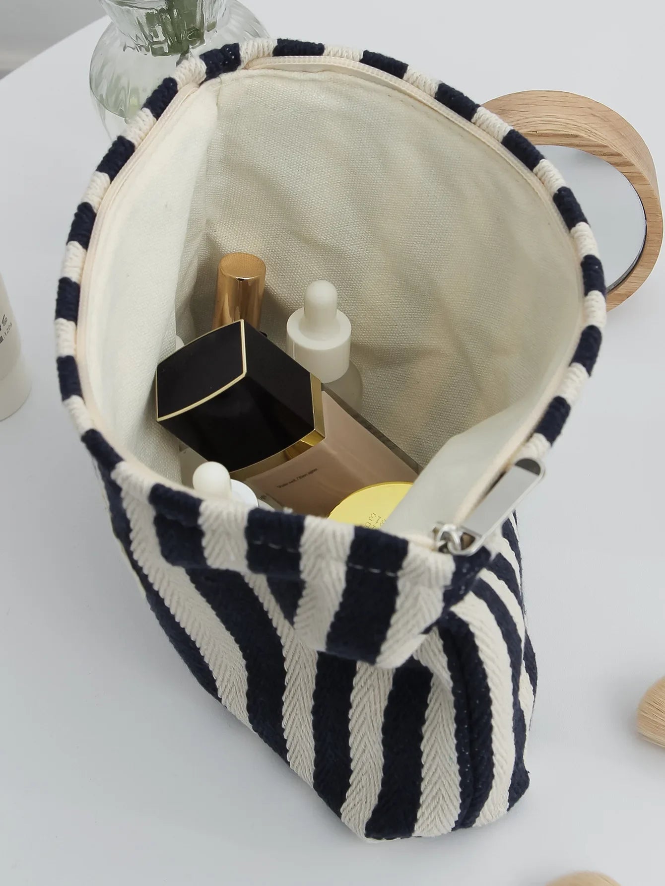 Women Waterproof Cosmetic Bag Storage Vertical Stripe Cosmetic Bag Makeup Case Travelling Pouch For Ladies Pencil Case