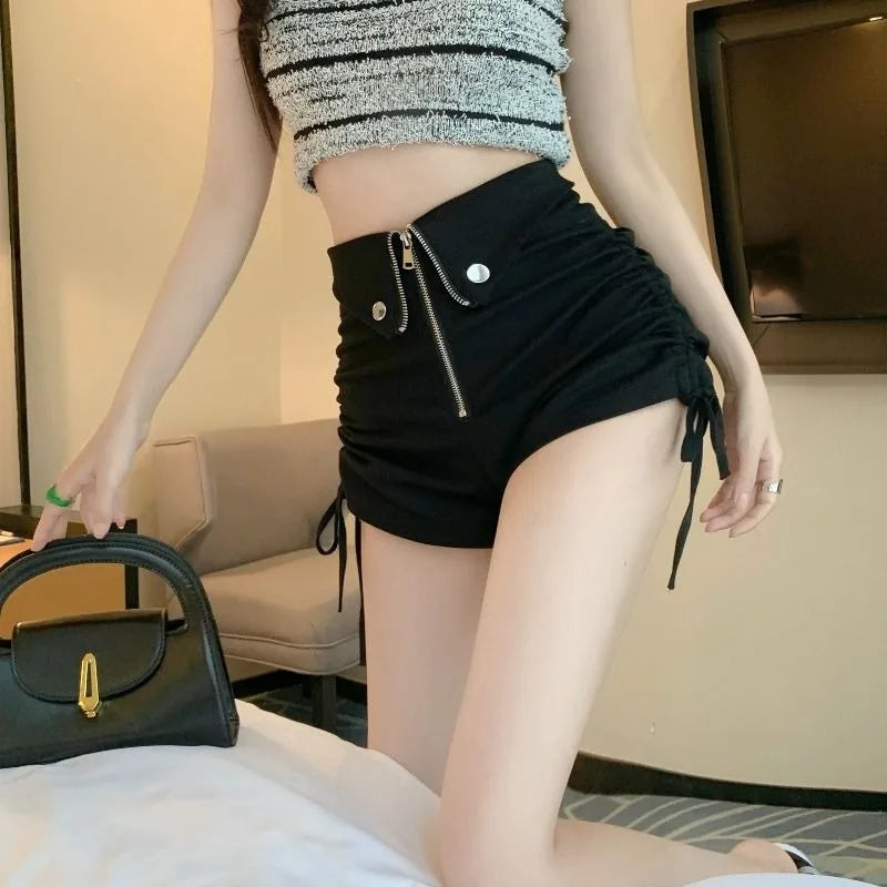 Women's High Waist White Shorts  Summer Spice Girls Drawstring A-line Short Hot Pants  Trendy Lace Up Zip Up Button Down Shorts