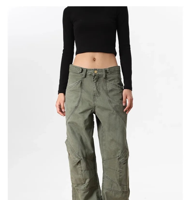 2024 Ropa Y2K Streetwear Army Green Baggy New Jeans Cargo Pants For Women Designer Clothes Multi Pockets Casual Lady Trousers