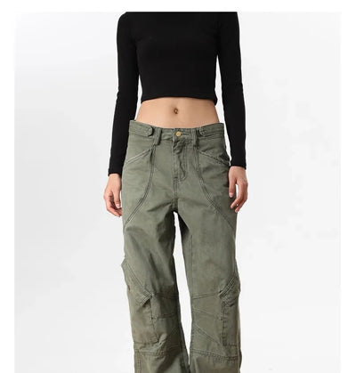 2024 Ropa Y2K Streetwear Army Green Baggy New Jeans Cargo Pants For Women Designer Clothes Multi Pockets Casual Lady Trousers
