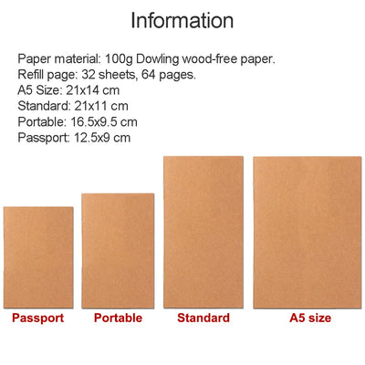 Handmade TN Leather Planner Refill Inserts Replace Inner Core Standard Passport A5 Size Travelers Notebook Journals