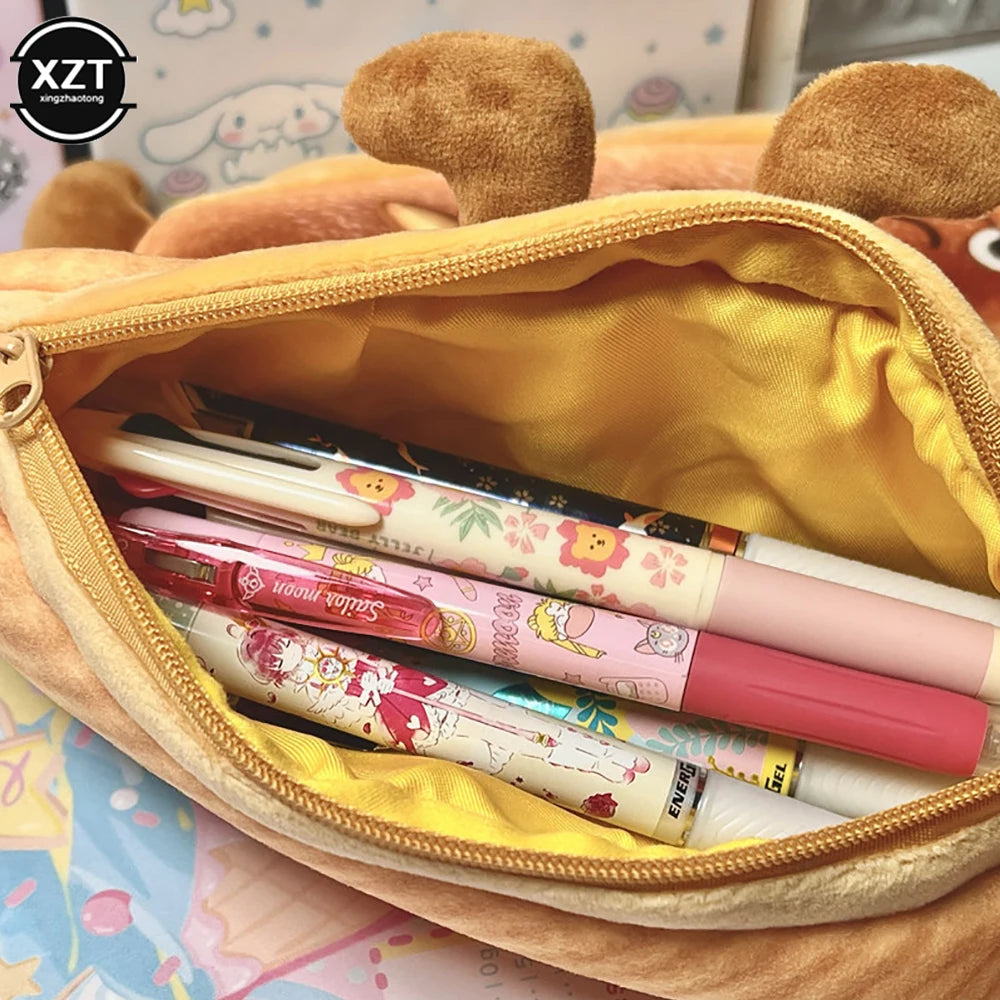 Fun Bread Cute Plush Creative Pencil Bag School Stationery Bag Multi functional Pen Bag Wallet Handbag Learning Supplies
