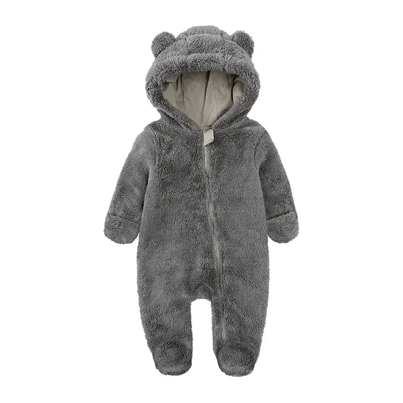 2025 Baby Winter Thick Romper Cotton Warm Long Sleeve Girl Jumpsuit Clothes 0-24M Newborn Boy Bear Fleece Hooded Pyjamas