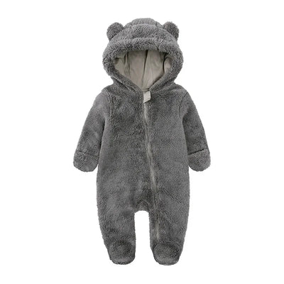 2025 Baby Winter Thick Romper Cotton Warm Long Sleeve Girl Jumpsuit Clothes 0-24M Newborn Boy Bear Fleece Hooded Pyjamas