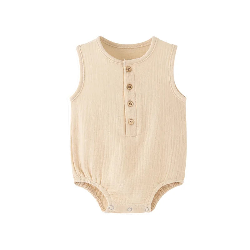 Summer Baby Boy Girl Rompers Muslin Cotton Sleeveless Infant Romper Toddler Jumpsuit Solid Color Newborn Baby Clothing Pajamas