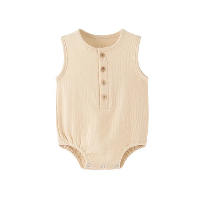 Summer Baby Boy Girl Rompers Muslin Cotton Sleeveless Infant Romper Toddler Jumpsuit Solid Color Newborn Baby Clothing Pajamas