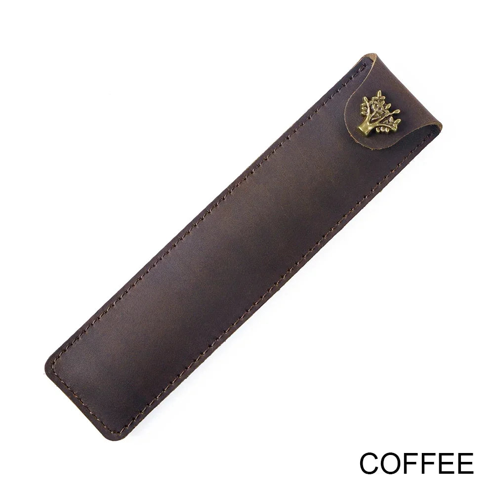 Genuine Leather Pen Case Cowhide Stationery Pencil Holder Bag Pen Pouch for Travel Notebook Journal Pen Cover
