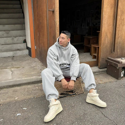 Hooded Sweatshirt Men's Autumn Winter Velvet Two-piece Set American Oversize Loose Casual Sweatpants Suit Aesthetic Streetwear