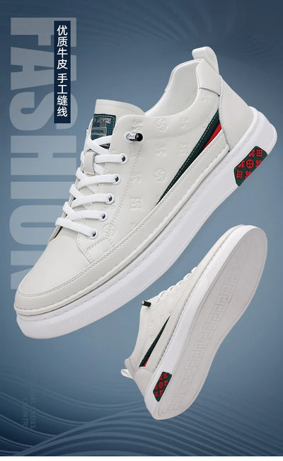 Spring New Shoes for Men Genuine Leather Casual Shoes Leisure Flats Skateboard Shoes Cow Leather Youth Lace-up Sneakers