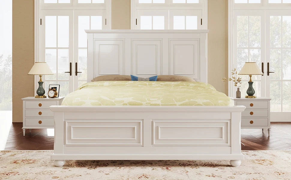 Traditional Town and Country Style Pinewood Vintage King Bed Frame,