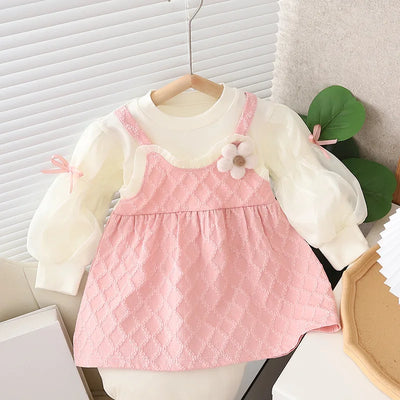 1 2 3 4 5 Years Baby Girls Princess Dress Spring Autumn Patchwork Fake Two Pieces Long Sleeve Dress For Girls Sweet Party Dress