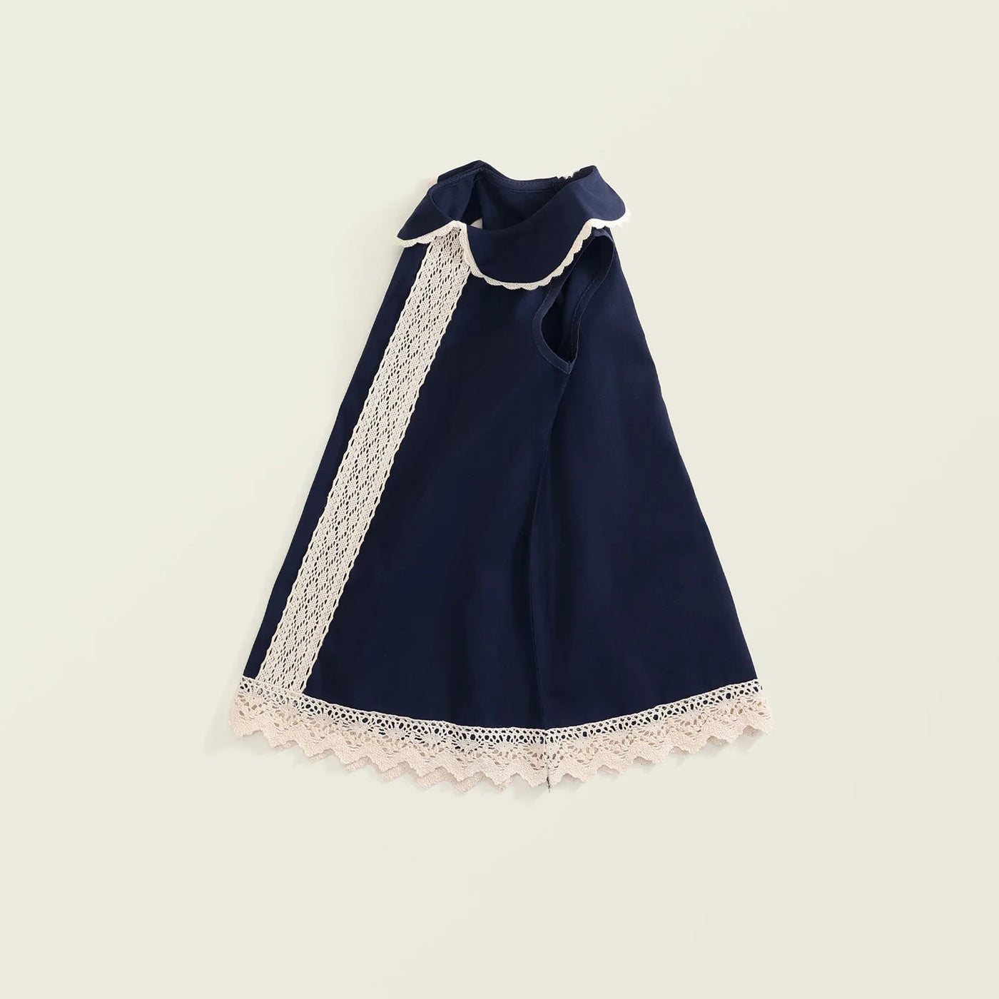 2025 Summer Toddler Girl Dress Cotton Turn Down Collar Kid Baby Girl Sling Dress Retro Loose Lace Patchwork Little Girl Sundress