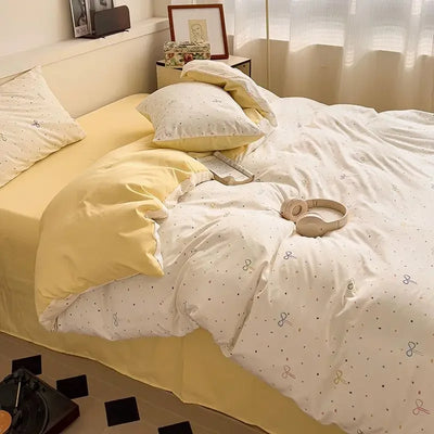 Green Floral Bedding Set Twin Full Queen Size Duvet Cover for Girls Flat Sheet Pillowcase Washed Cotton Home Linens