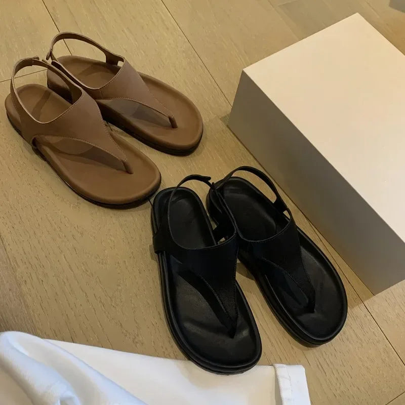 Flat with Slip-on Casual Modern Sandals Low Heel Solid 2025 High Quality Ladies Shoes Back Strap Roman Women's Sandals