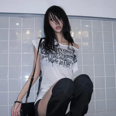 Karrram Japanese Y2k Letter Print T-shirt Trashy 2000s Style Tattoo T Shirt Vintage Harajuku Short Sleeve Sheer Tops Grunge Goth
