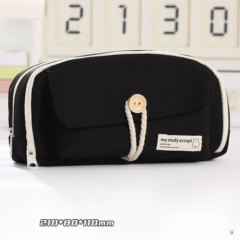 Cute And Convenient Canvas Pencil Case Large Opening Capacity for Student Supplies Cosmetics Travel Handbag 1pc