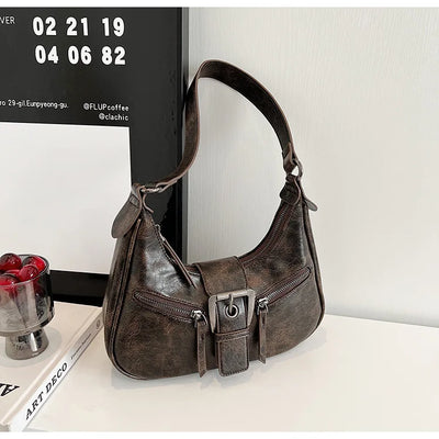 Retro Belt Design PU Leather Shoulder Bags for Women 2024 Y2K Small Vintage Female Underarm Crossbody Bag Fashion Handbags