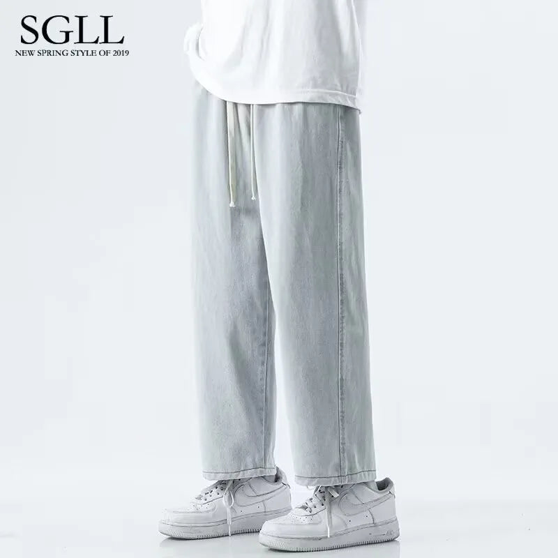 2025 Spring and Autumn New Jeans Men's Loose Straight Straight Solid Color Casual Trendy Versatile Wide Leg Long Pants