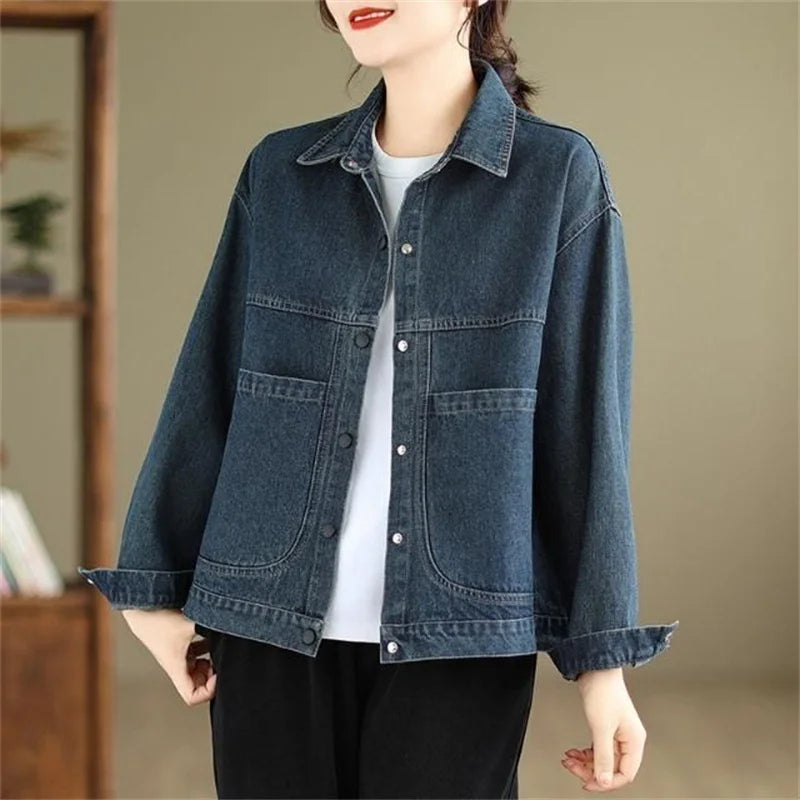 2025 New Autumn Women Denim Jacket Retro Long Sleeve Jeans Jacket Female Loose Casual Denim Coat Outwear Overwear