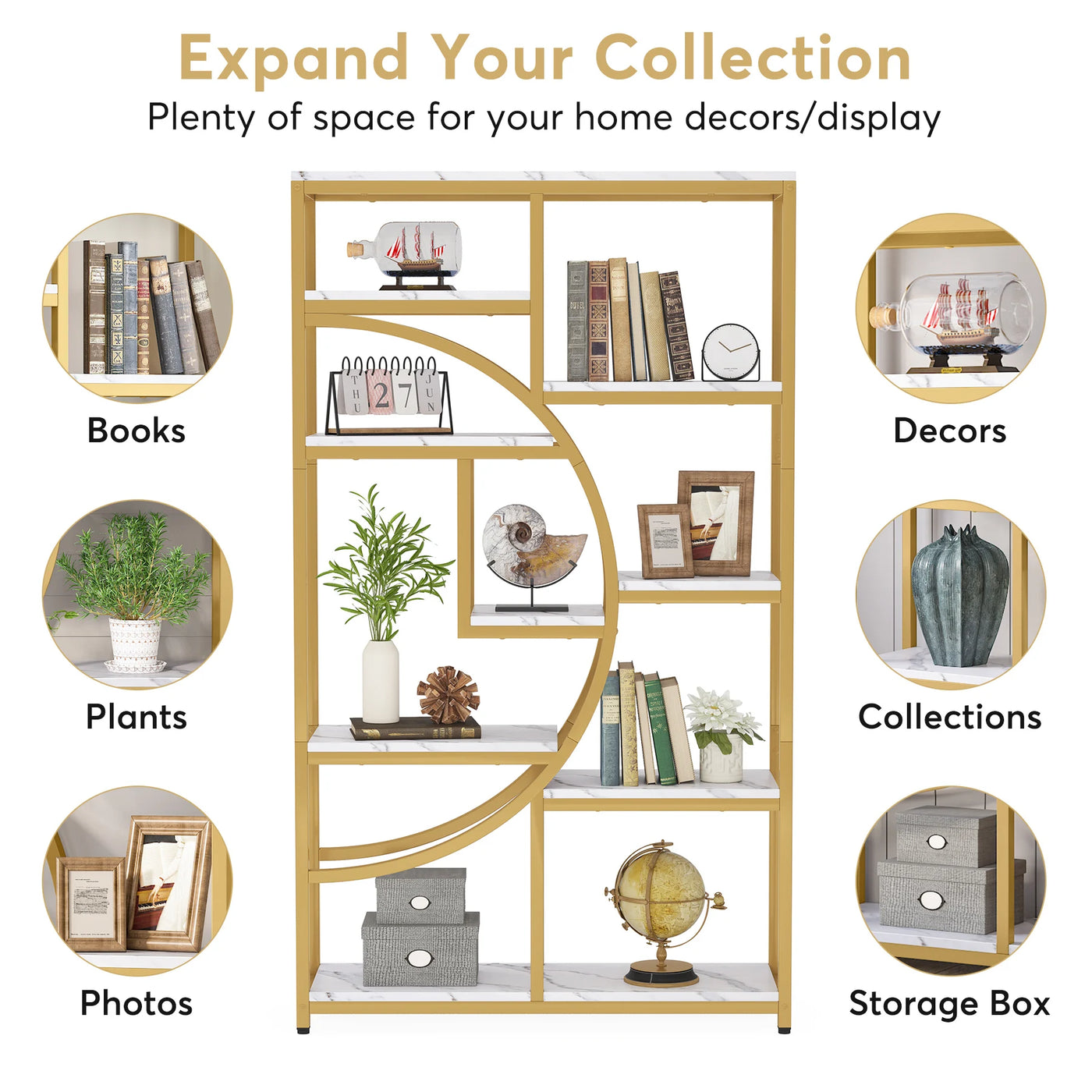 Bookshelf Industrial 5 Tier Etagere Bookcase, Freestanding Tall Bookshelves Display Shelf Storage Organizer