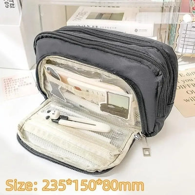 3Layer 6 Pockets Large Capacity Schoolbag shape Pencil Case Pencil Bag Aesthetic Stationery Holder Bag Girls Zipper Pencil Pouch