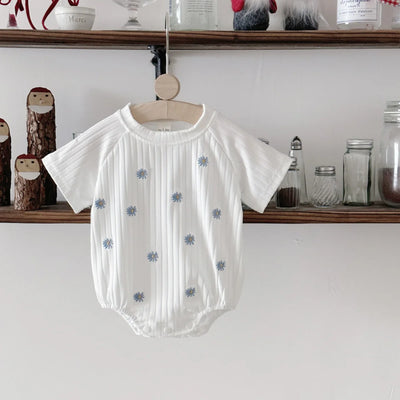 Summer New Newborn Baby Girl Clothes Summer Romper Short-Sleeved Home Clothing Jumpsuit Flower Embroidery Toddler Bodysuit