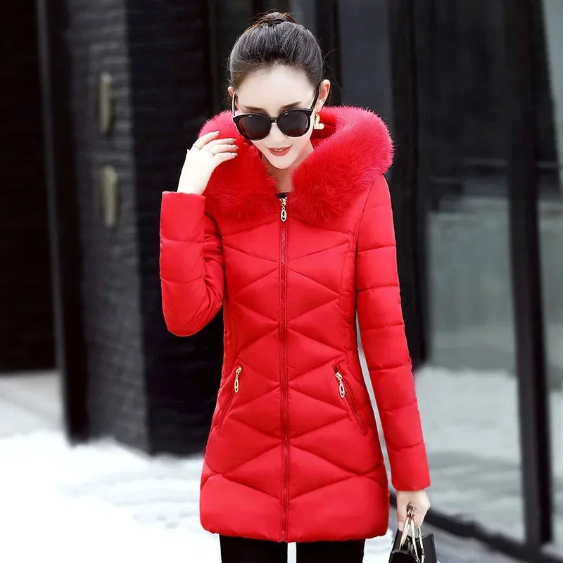 2024 New Women Parkas Big Fur Winter Parkas Hooded Long Down Cotton Jacket Female Coat Thick Warm Winter
